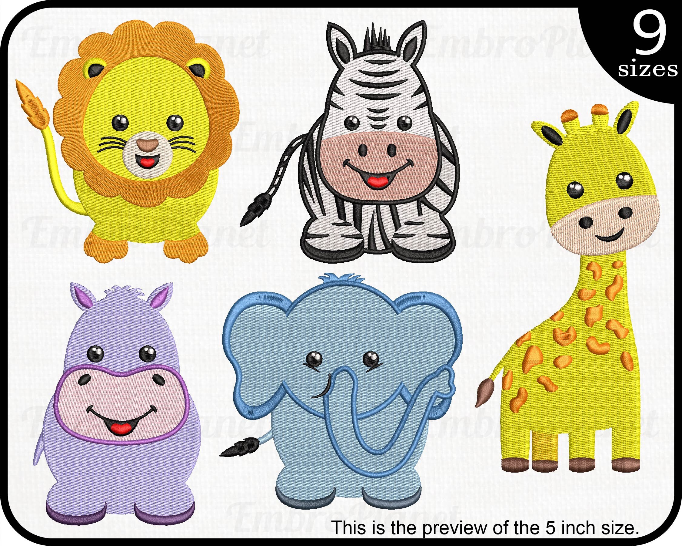 Cute safari animals - Designs for Embroidery Machine Instant Download digital file stitch sign icon symbol cartoon lion giraffe hipo 568e