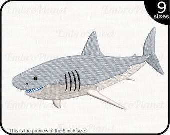 White Shark - Design for Embroidery Machine Instant Download digital file stitch sign icon symbol pattern cartoon great big fish sea 1092e