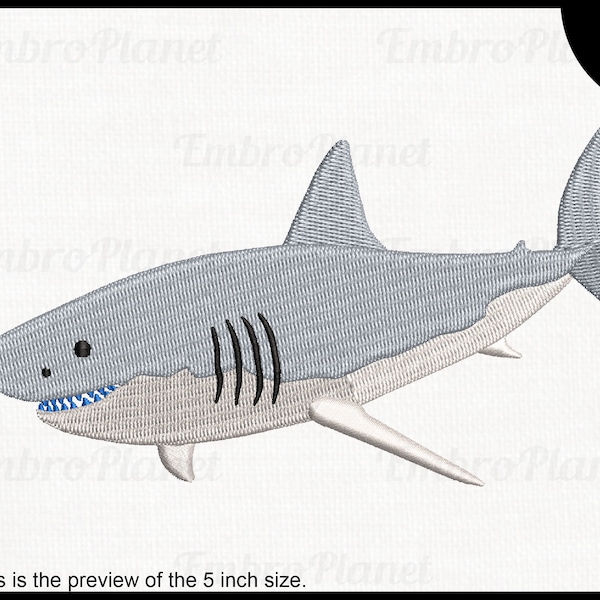 White Shark - Design for Embroidery Machine Instant Download digital file stitch sign icon symbol pattern cartoon great big fish sea 1092e