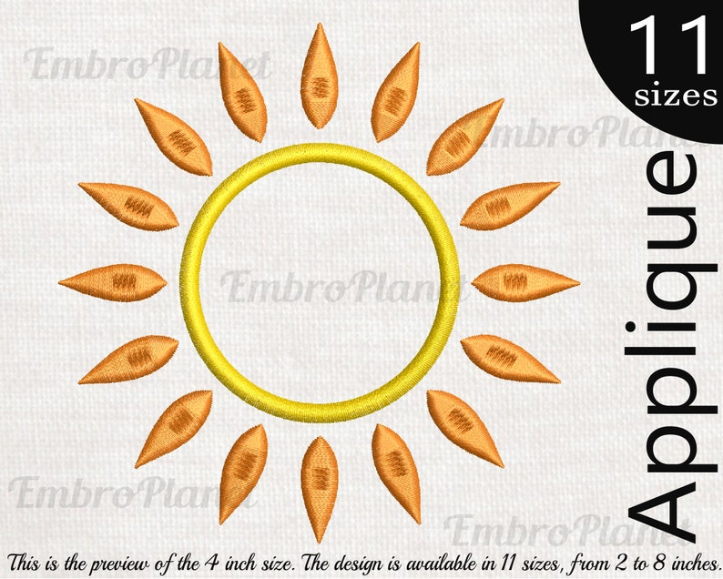 Applique Sun Design for Embroidery Machine Instant Download Etsy