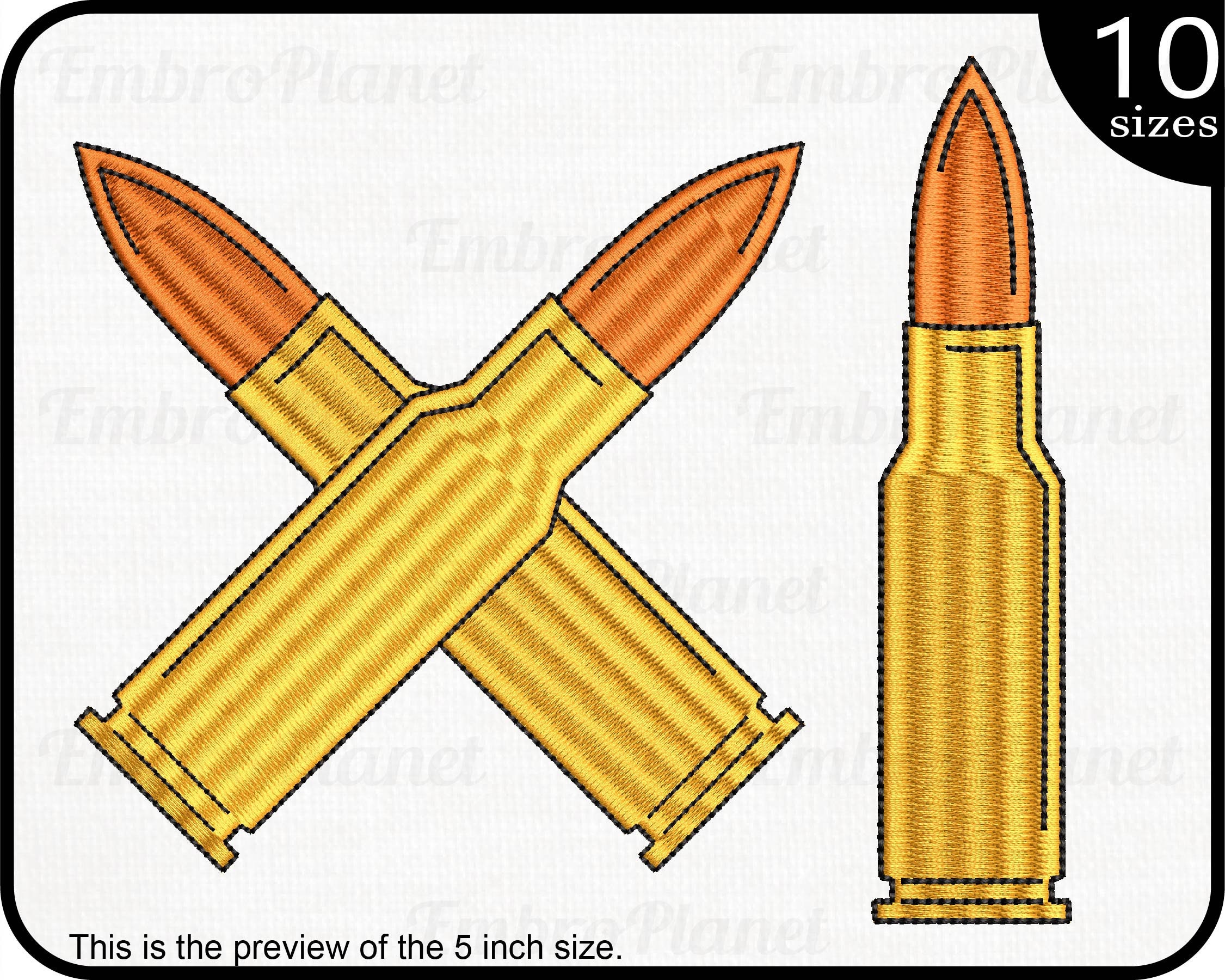 Bullets - Design for embroidery machine, Instant Download digital file  stitch sign pattern cartoon cross gun metal ammunition military 934e