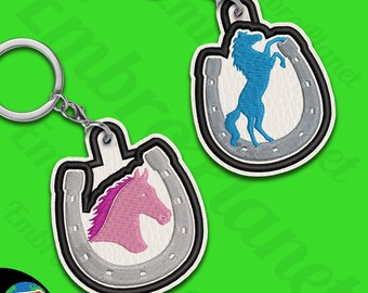 Horseshoe Keychain Embroidery Design: Tab Key Fob ITH (4x4 Hoop)
