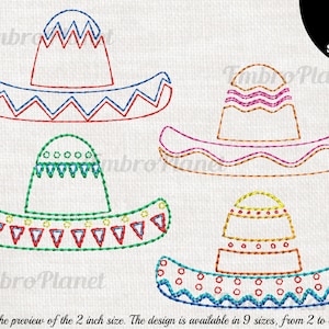 Outline Sombrero - Design for Embroidery Machine Instant Download digital file stitch sign icon pattern cartoon symbol hat Mexican 1148e