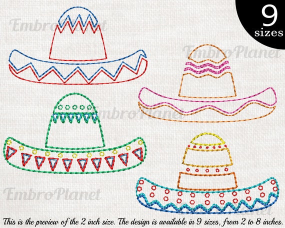Outline Sombrero Design for Embroidery Machine Instant - Etsy