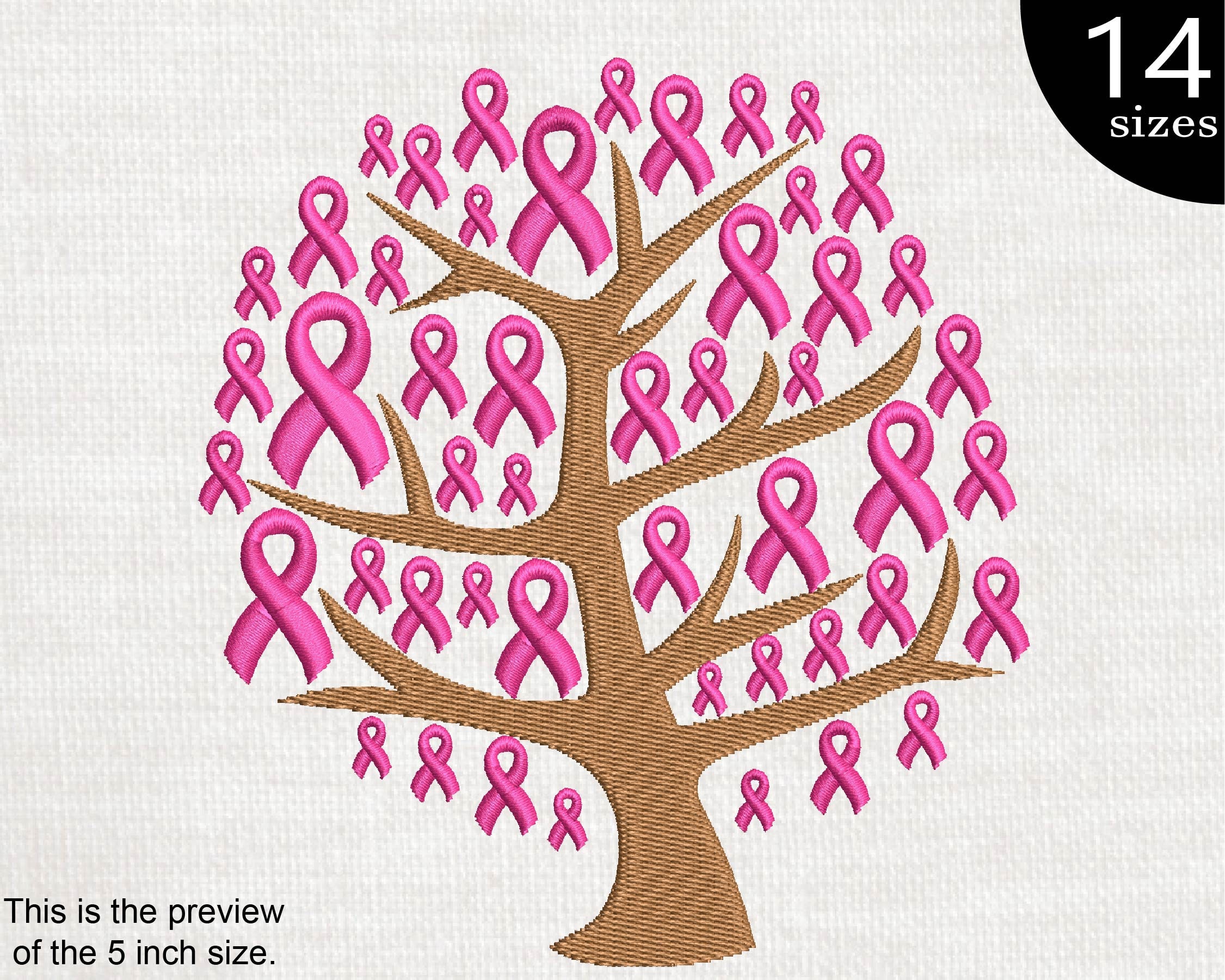Breast Cancer Ribbon Tree Embroidery Design - Charity Graphic (digital ...