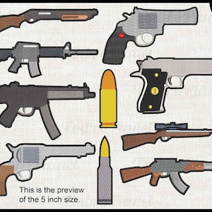 Pistolas con contornos - Diseños para máquina de bordar Descarga instantánea archivo digital puntada guerra ejército conjunto pistola pistola revólver arma 1718e
