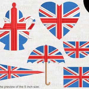 UK flag objects - Designs for Embroidery Machine Instant Download digital embroidering files stitch flag umbrella heart tea 557e