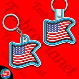 Keychain USA Flag Digital Item - snap and eyelet tab gift - key fob ITH - fit in 4x4 hoop - files for embroidery machine 42ss