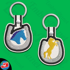 Satin Horseshoe Snap Keychain Digital Item - tab key fob ITH keyring keyholder - fit in 4x4 hoop - files for embroidery machine 25ss