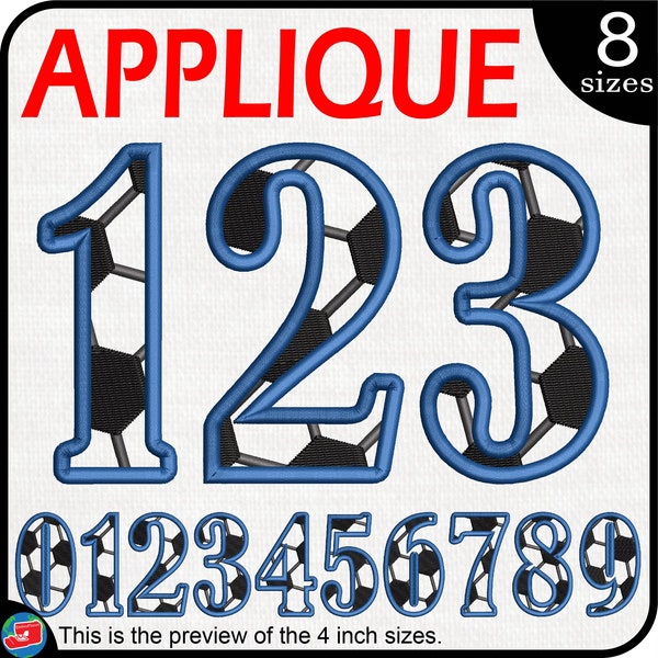 Applique Soccer Numbers - Designs for Embroidery Machine Instant Download digital embroidering files stitch 1836e