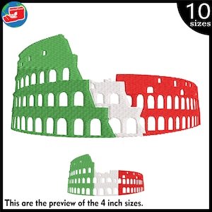 Italy Flag and Colosseum - Designs for Embroidery Machine Instant Download digital embroidering files stitch arena flag 1843e