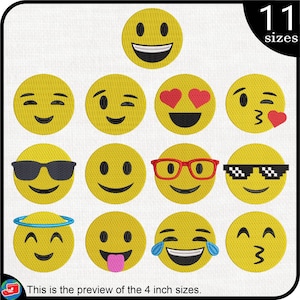 Emoji Faces - Diseños para máquina de bordar Descarga instantánea de archivos de bordado digital signo icono símbolo dibujos animados chat cara emoticon 1504e