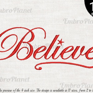 Believe - Design for Embroidery Machine Instant Download Digital Graphic Design Full Stitch 4x4 5x7 inch hoop christmas text File 369e