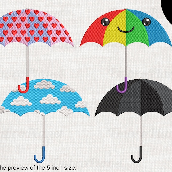 Cute Umbrellas  - Designs for Embroidery Machine Instant Download digital embroidering files stitch  colorful cloud love face 544e