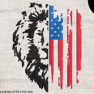 Lion and American Flag - Design for Embroidery Machine Instant Download digital file stitch sign icon symbol cartoon half head face 1329e