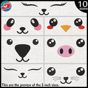 Diseños de bordado de caras de animales kawaii – Emoticonos adorables (Descarga digital)