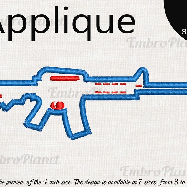 Applique M4 carbine - Design for Embroidery Machine Instant Download digital file stitch sign symbol icon gun rifle weapon war firearm 961e