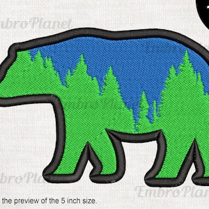 Forest Bear - Diseño para la máquina de bordar Descarga instantánea archivo digital puntada signo icono símbolo patrón árbol de dibujos animados verde azul 1274e