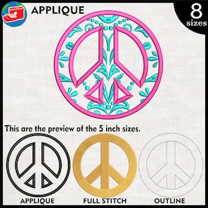 Peace Sign - Designs for Embroidery Machine Instant Download digital embroidering files stitch cartoon pattern zentangle hippie 1016e