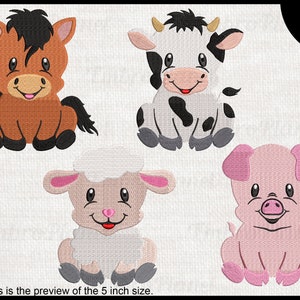 Cute Farm Animals - Designs for Embroidery Machine Instant Download digital file stitch sign icon symbol cartoon sit siting smiling 1722e