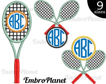 TennisSchläger - Designs für Stickmaschine Instant Download Digital File Stich Schläger Symbol Zeichen Namen Rahmen 669e