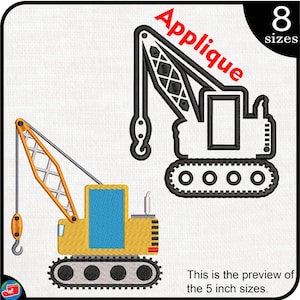 Construction Crane Applique and Full Stitch - Design for Embroidery Machine Instant Download digital embroidering file stitch cartoon 1581e