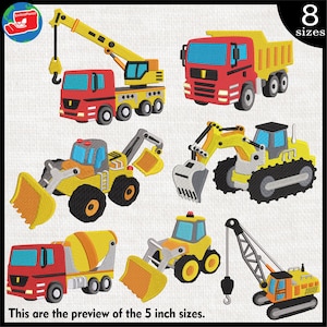 Diseño de bordado para máquina de construcción: archivo de vehículo de dibujos animados (descarga digital)