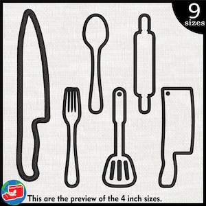 Kitchen utensils - Designs for Embroidery Machine Instant Download digital embroidering files stitch  spoon knife fork cleaver outline 516e