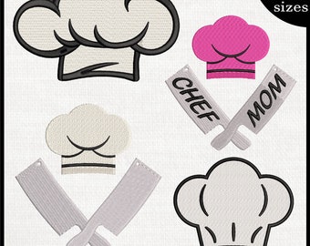 Chef Hats  - Designs for Embroidery Machine Instant Download digital embroidering files stitch chefs hat cap knife pink 420e
