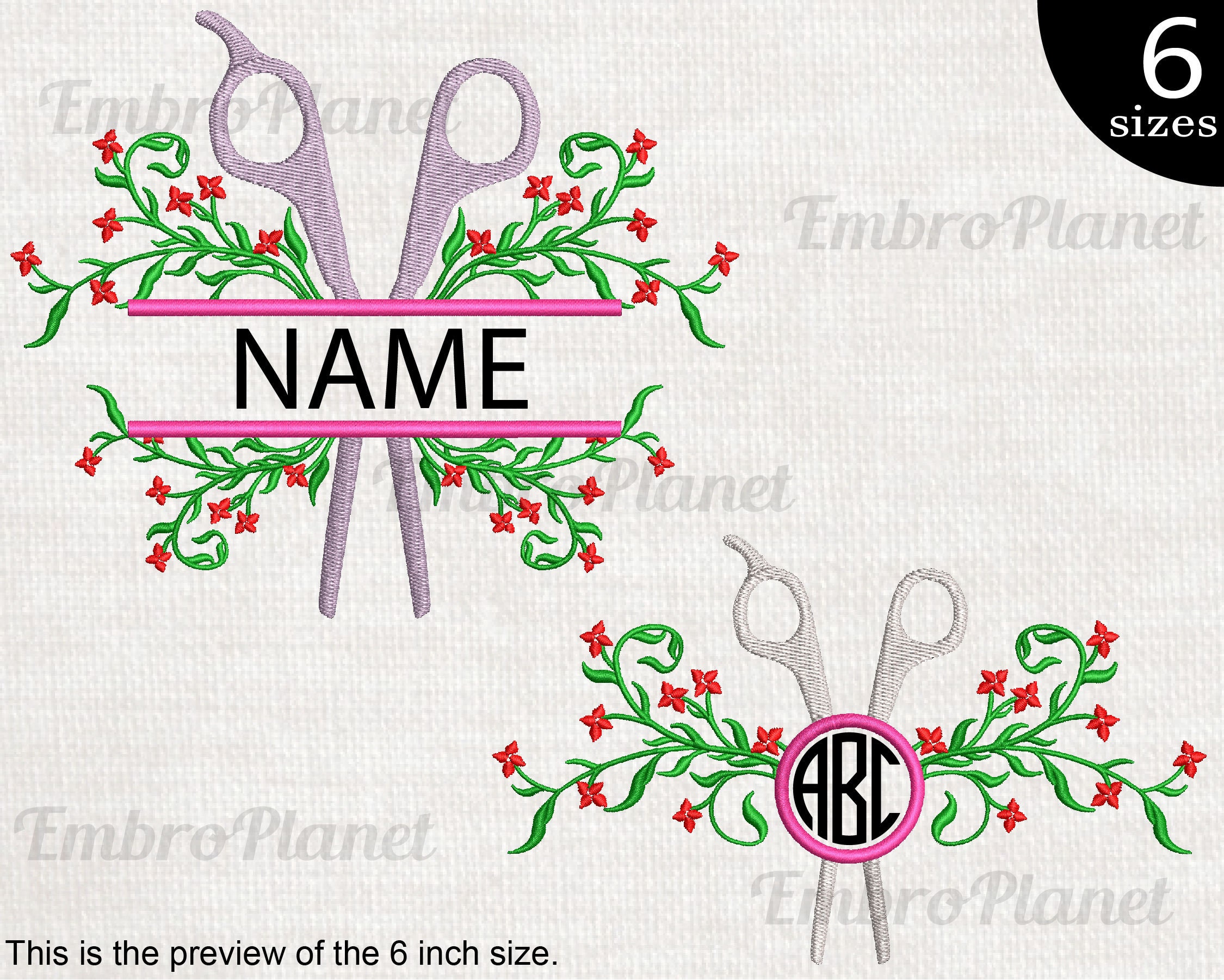 Scissors Flowers Frames Designs for Embroidery Machine Etsy