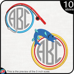Fishing Frames - Designs for Embroidery Machine Instant Download digital embroidering files stitch add name initials fish rod 469e