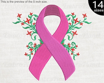 Awareness Ribbon V1 - Design for Embroidery Machine Digital Graphic File Stitch Instant Download Commercial Use cancer pink survivor 221e