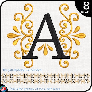 Alfabeto Regal Vermelho e Dourado - Desenhos para Máquina de Bordar Download instantâneo arquivos de bordado digital ponto letras letra 1580e