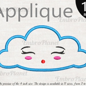 Applique Kawaii Cloud - Design for Embroidery Machine Instant Download digital file stitch sign icon symbol pattern cartoon face sleep 1045e