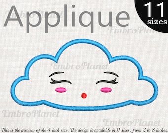 Applique Kawaii Cloud - Design for Embroidery Machine Instant Download digital file stitch sign icon symbol pattern cartoon face sleep 1045e