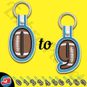 Satin American Football Numbers Snap Keychain Digital Item - tab key fob ITH keyring - fit in 4x4 hoop - files for embroidery machine 18ss