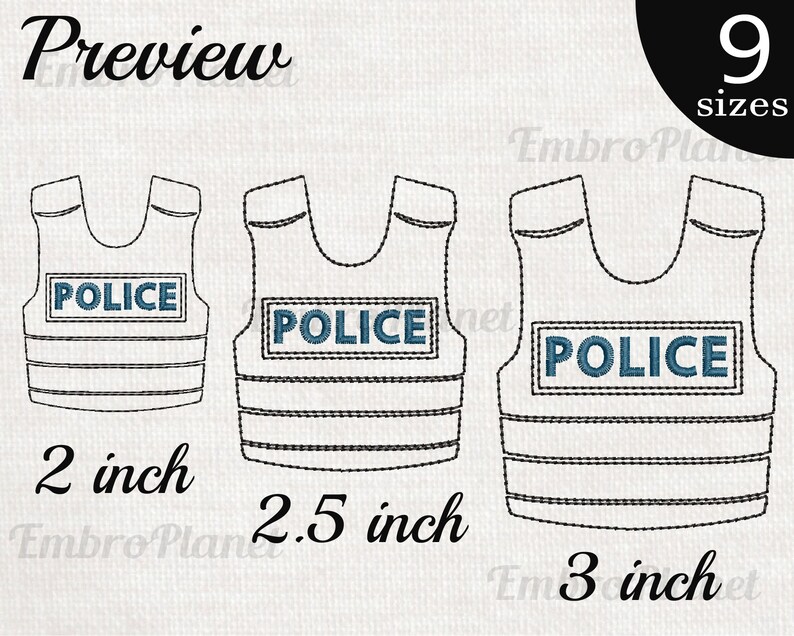 Outline Police Vest Design for Embroidery Machine Instant | Etsy