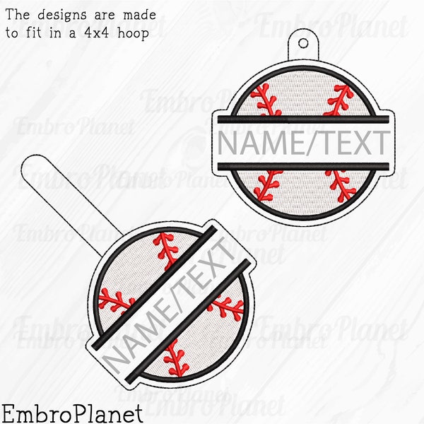 Split Baseball Ball Keychain Digital Item - snap and eyelet tab gift - key fob ITH - fit in 4x4 hoop - files for embroidery machine 51xx