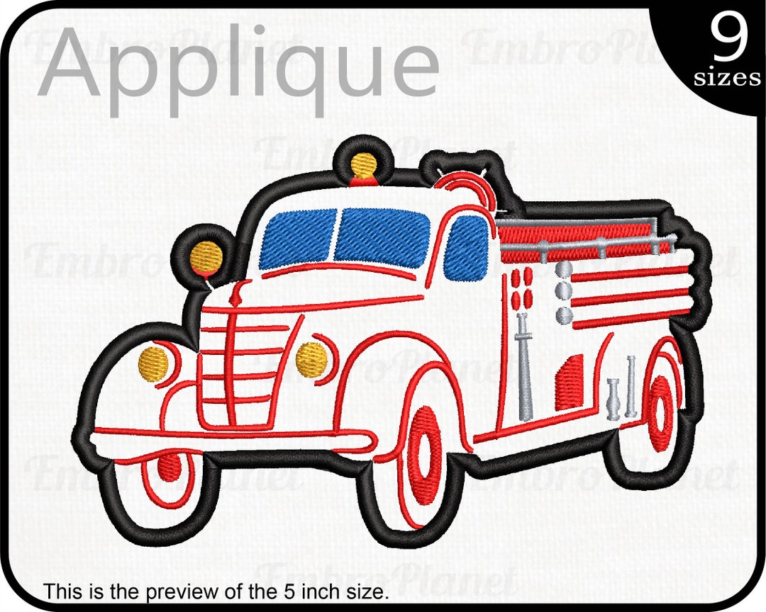 Applique Old Firetruck Design for Embroidery Machine Instant Etsy