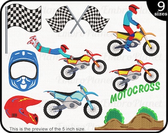 MotoCross - Designs for Embroidery Machine Instant Download digital embroidering files stitch Motor Cross Bike Biker Flag Race 87e