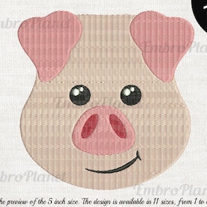 Cute Pig Head - Design for embroidery machine, Instant Download digital file stitch icon sign symbol pattern farm animal cute smile 780e