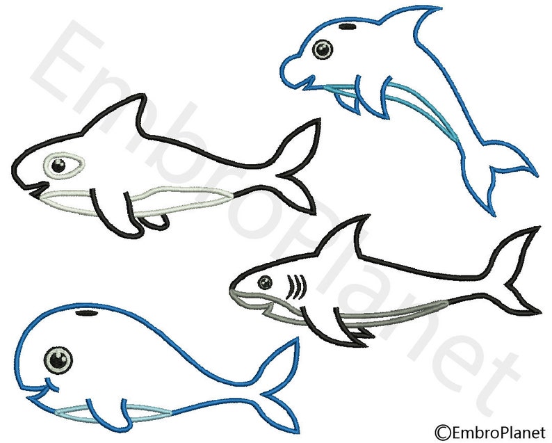 Sea Animals Applique Designs for Embroidery Machine Instant Etsy