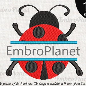 Split Ladybug - Design for Embroidery Machine Instant Download digital file stitch sign icon symbol pattern cartoon cute bug insect 1055e
