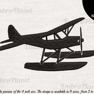 Plane with Floats - Design for Embroidery Machine Instant Download digital file stitch floatplane cartoon seaplane fly 1204e