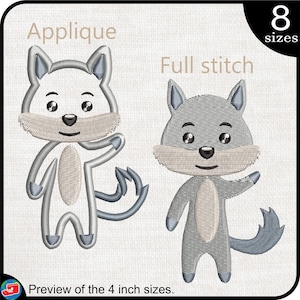 Hi Wolf applique - Designs for Embroidery Machine Instant Download digital embroidering files stitch forest animal wolf cartoon cute 304e