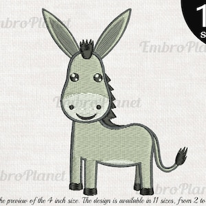 Donkey - Design for Embroidery Machine Digital Graphic File Stitch Instant Download Commercial Use animal farm cute smile horse mule 159e