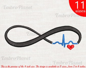 Infinity Heart ECG Embroidery Design – Medical Symbol (Digital File)