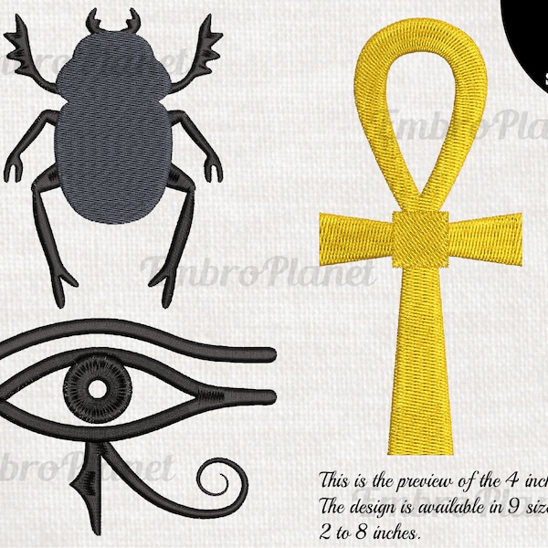 Egypt - Designs for Embroidery Machine Instant Download Digital Graphic Design Stitch 4x4 5x7 inch hoop eye cross beetle ankh eyes File 309e