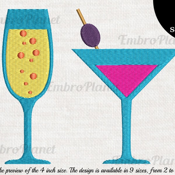 Cocktail and champagne glasses - Designs for Embroidery Machine Instant Download digital files stitch sign icon pattern symbol glass 1200e