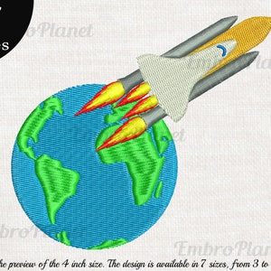Erde Raumschiff - Design für Stickmaschine Instant Download digital file stitch sign pattern cartoon space ufo spaceship launch 897e